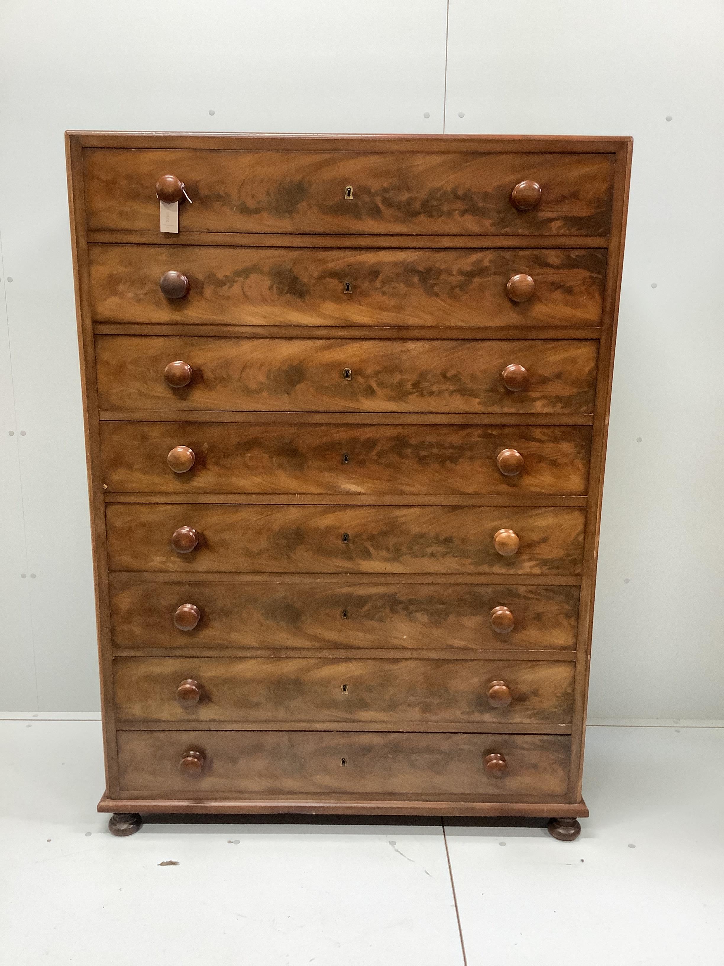 A Victorian mahogany tall chest fitted eight graduated long drawers, width 116cm, depth 47cm, height 162cm